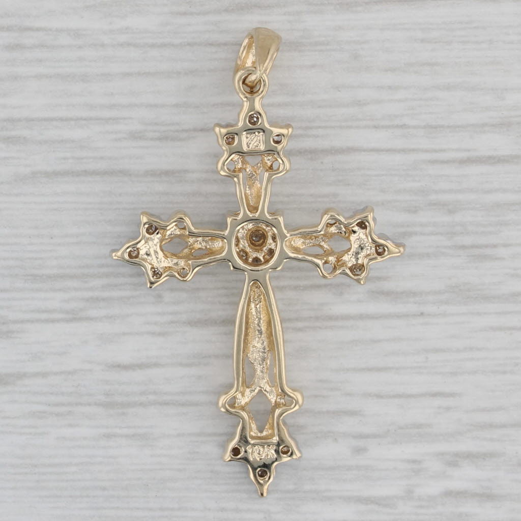 Gray Ornate Diamond Cross Pendant 10k Yellow Gold