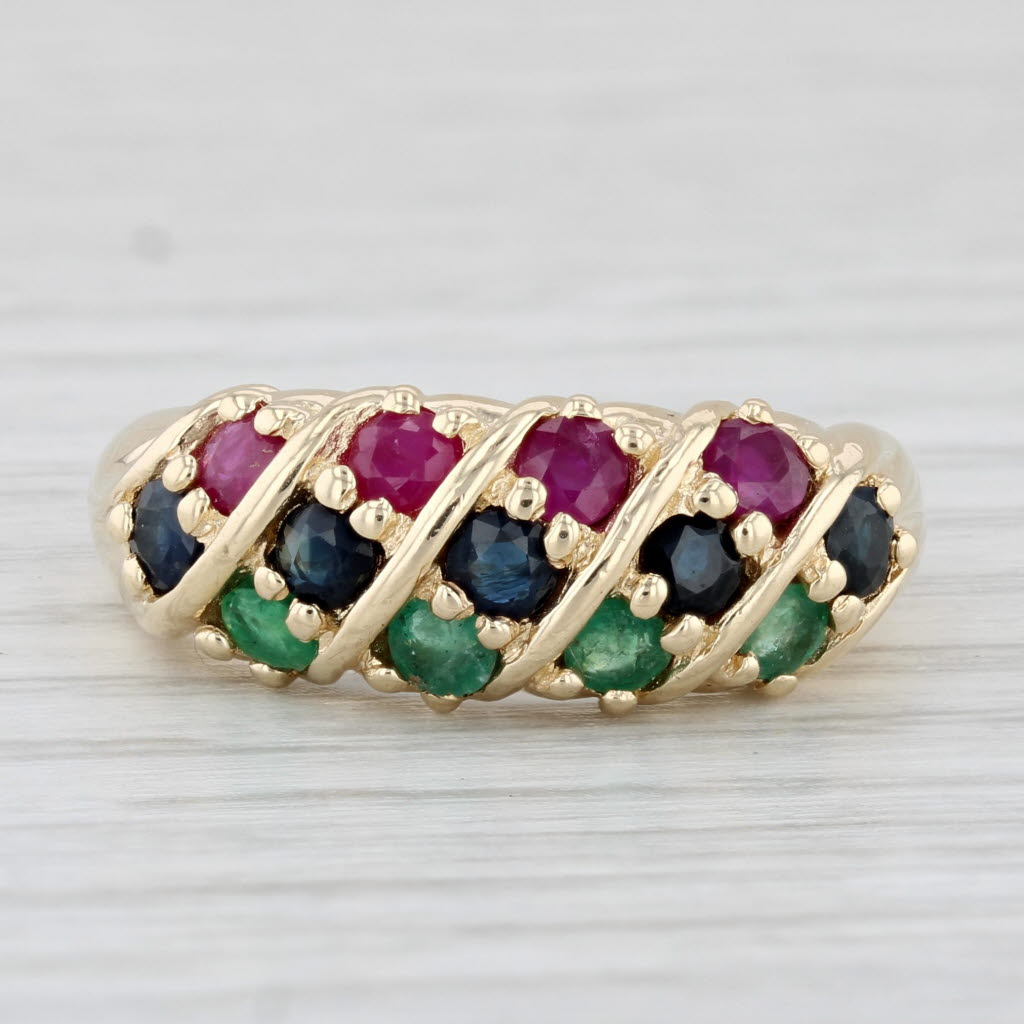 Light Gray 0.96ctw Emerald Sapphire Ruby Ring 14k Yellow Gold Size 8