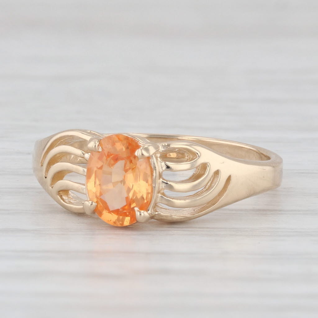 Light Gray 1ct Orange Spessatite Mandarin Garnet Ring 14k Yellow Gold Sz 7.5 Oval Solitaire