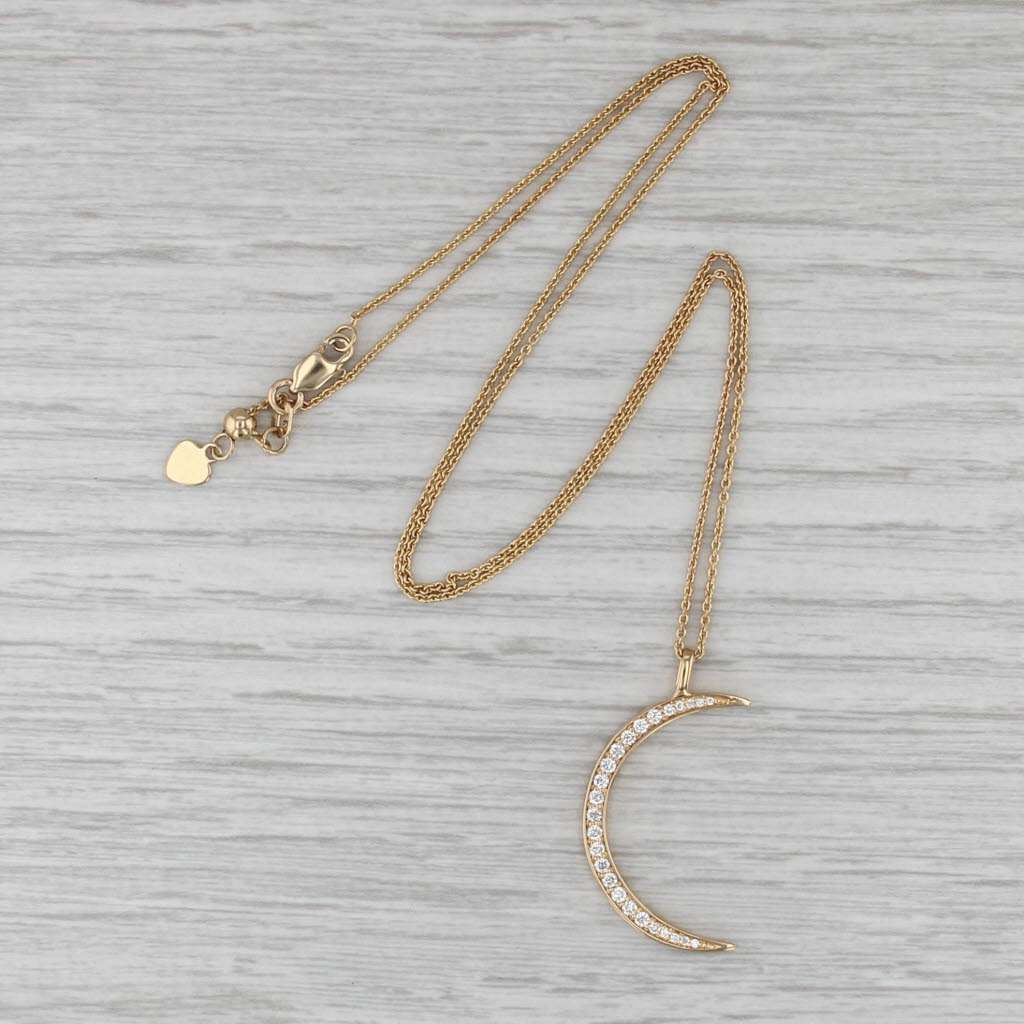 Noemie 0.30ctw Diamond Crescent Moon Pendant Necklace 18k Gold Adjustable to 18"