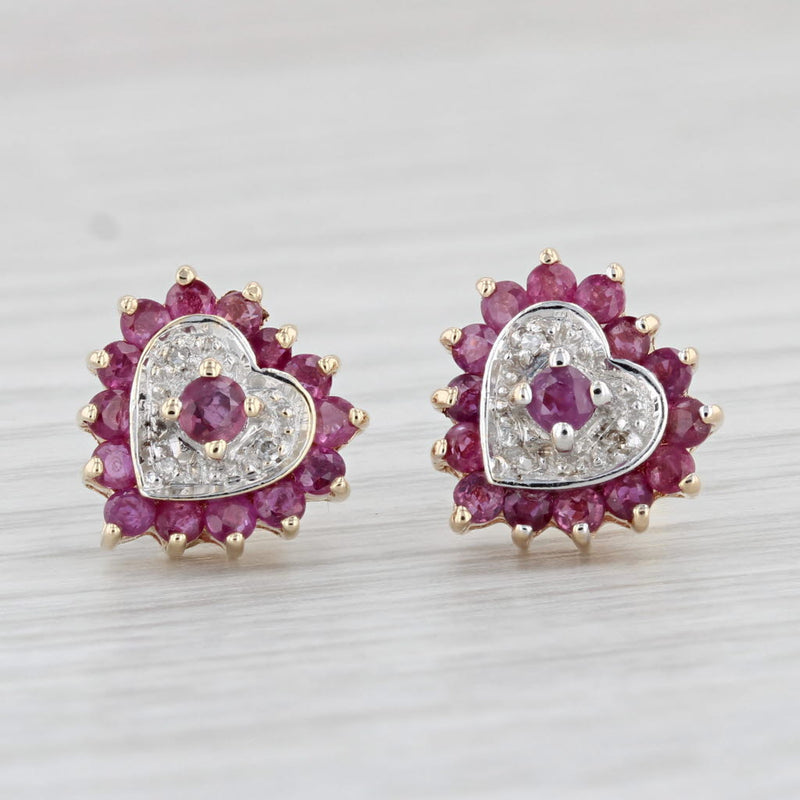 1ctw Ruby Diamond Heart Stud Earrings 10k Yellow Gold
