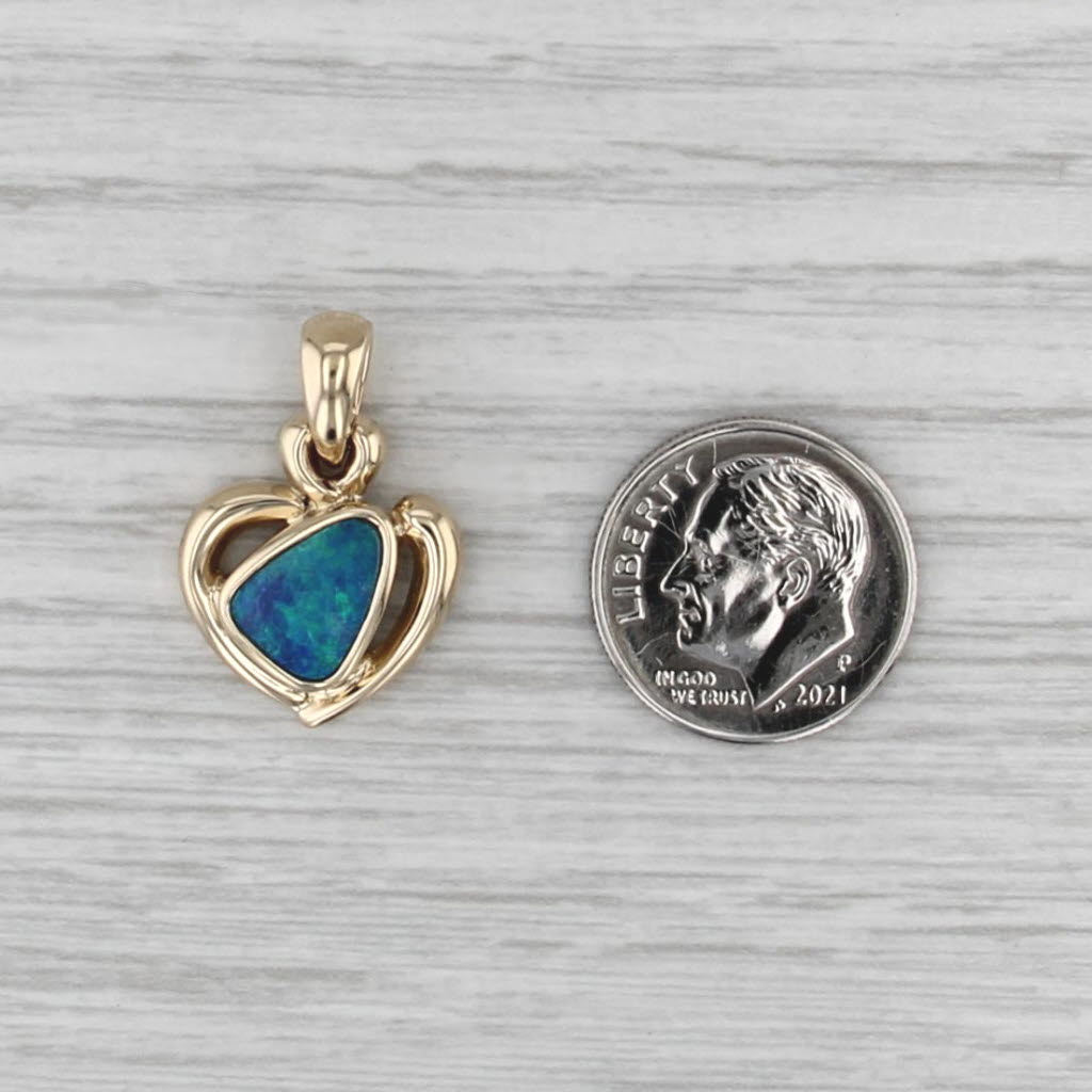 Blue Green Opal Heart Pendant 14k Yellow Gold