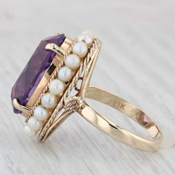 12ct Oval Amethyst Pearl Halo Ring 14k Yellow Gold Size 8 Cocktail