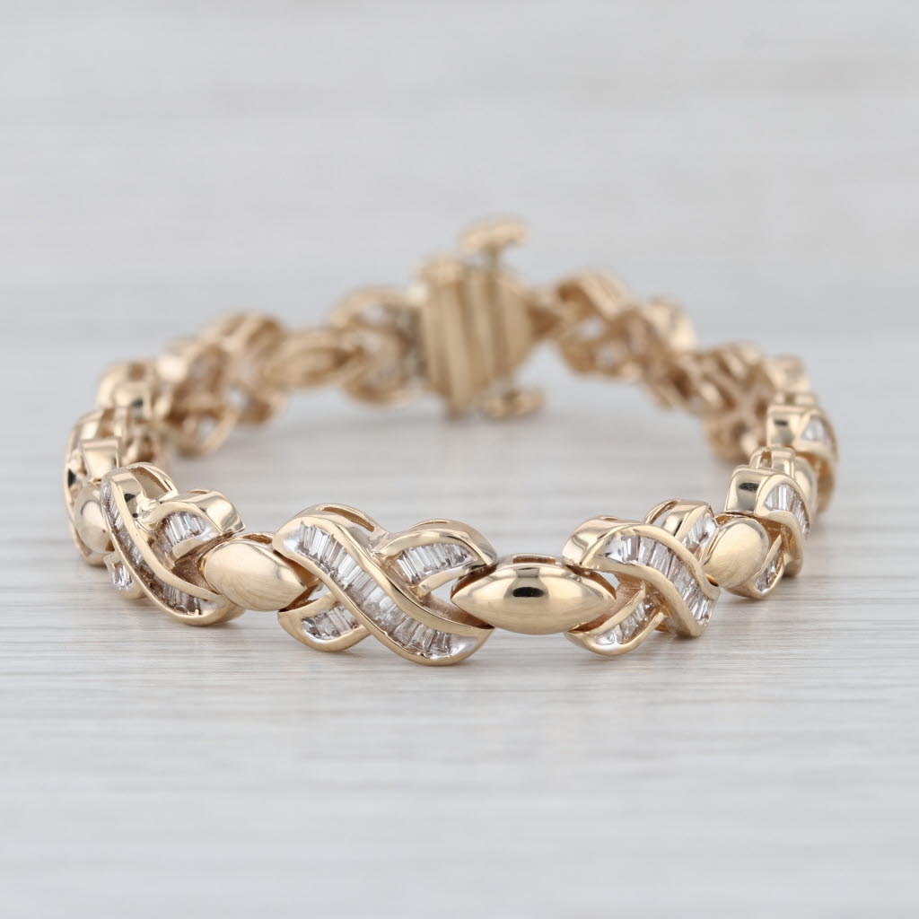 3ctw X Bar Link Diamond Tennis Bracelet 14k Yellow Gold 7" 7.8mm