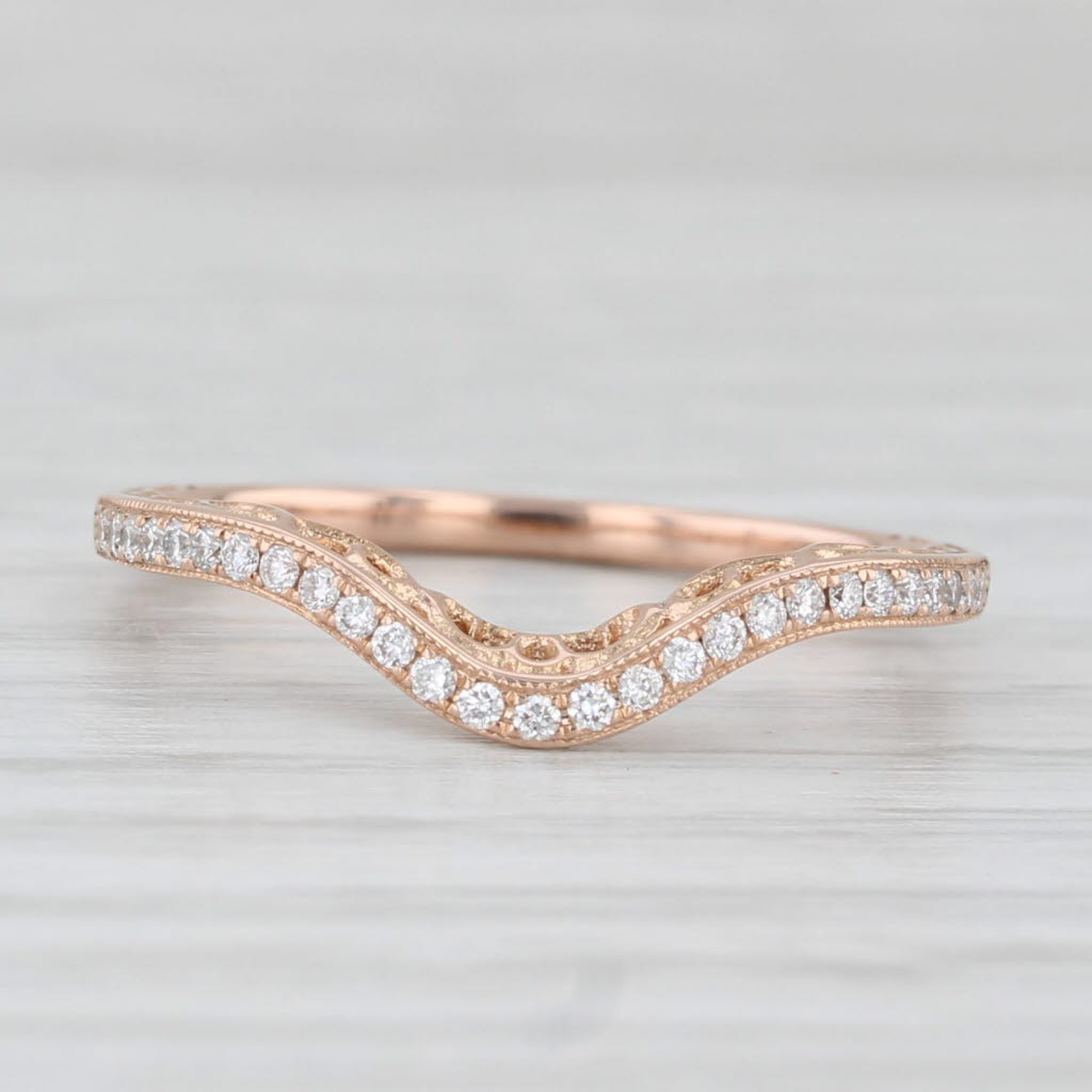 Light Gray Shane Co 0.13ctw Diamond Contoured Wedding Band Guard 14k Rose Gold Size 6.5