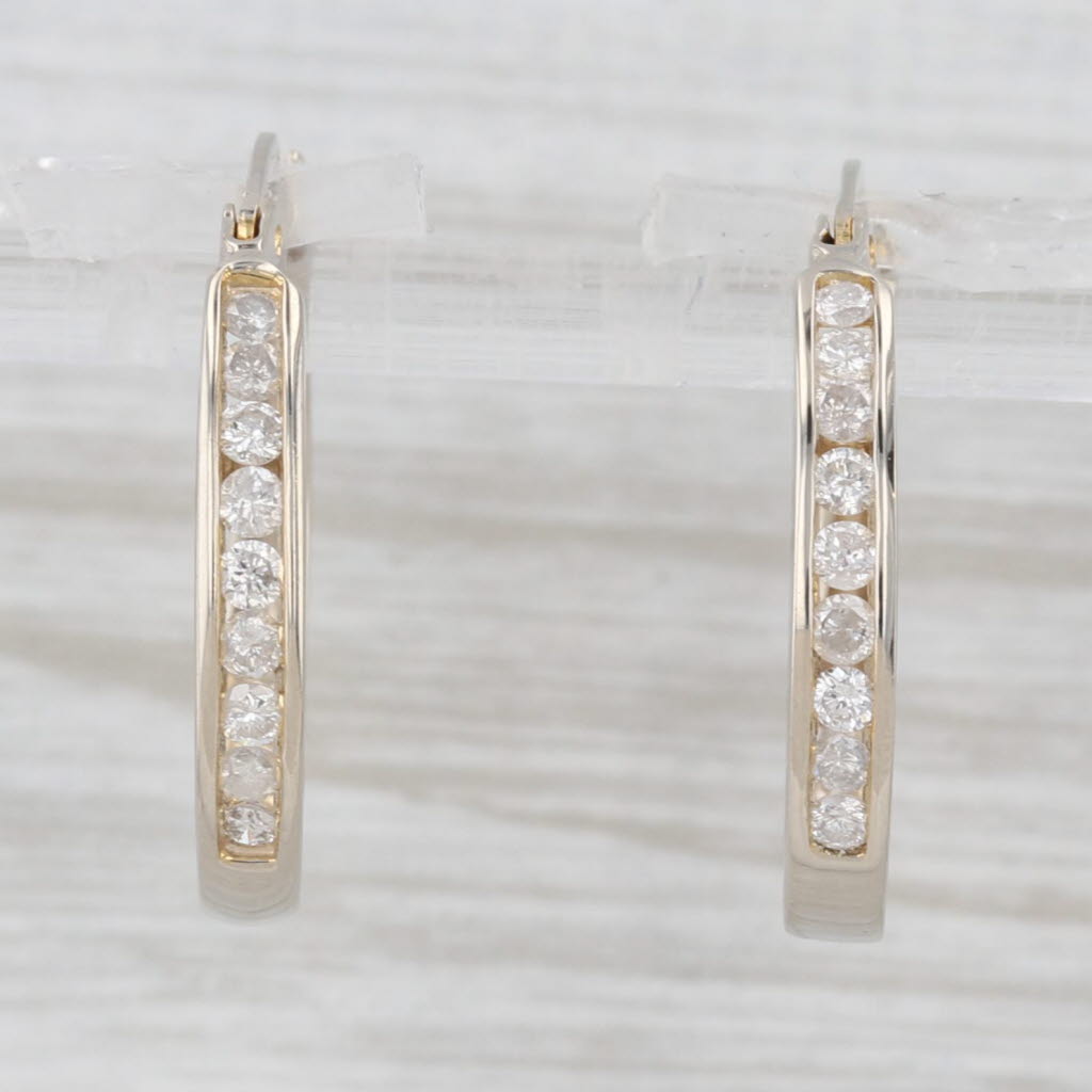 Light Gray 0.50ctw Diamond Hoop Earrings 14k Yellow Gold Snap Top Round Hoops