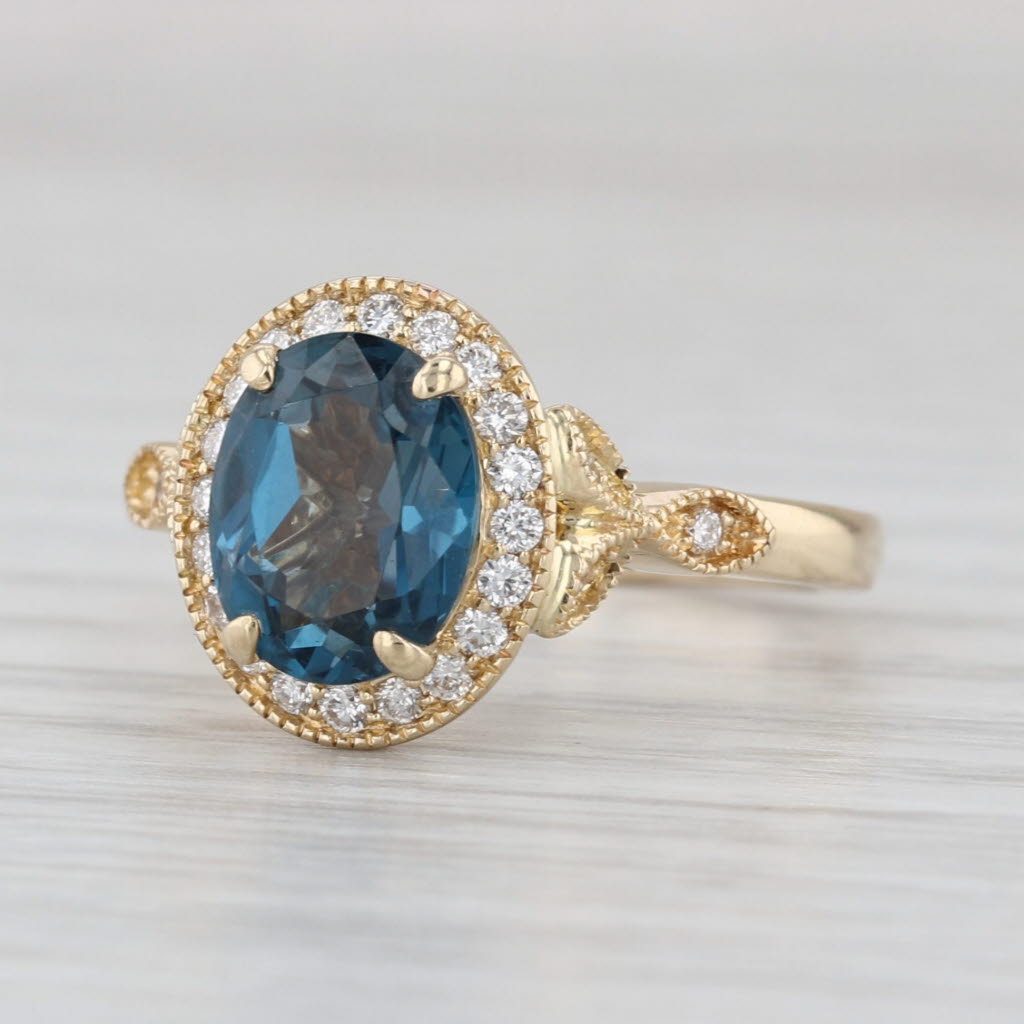 Noam Carver 2.60ctw London Blue Topaz Diamond Halo Ring 14k Gold Size 6.25