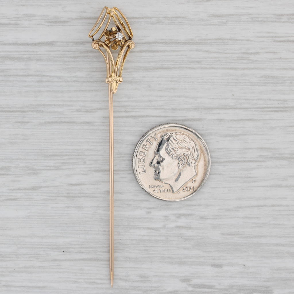 Gray Vintage Diamond Solitaire Stickpin 10k Yellow Gold