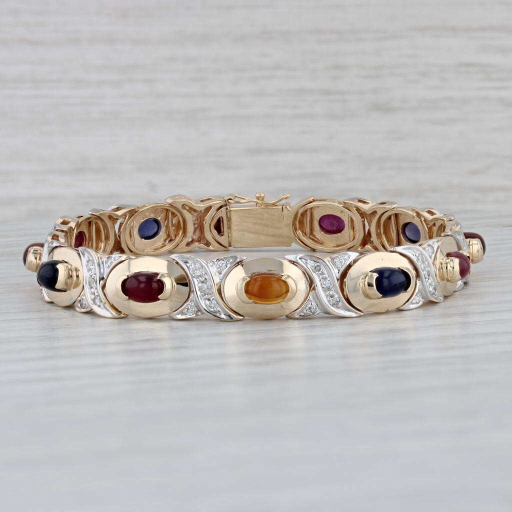 Gray Gemstone Bracelet 14k Yellow Gold 6.75" 8.1mm Diamond Iolite Ruby Citrine