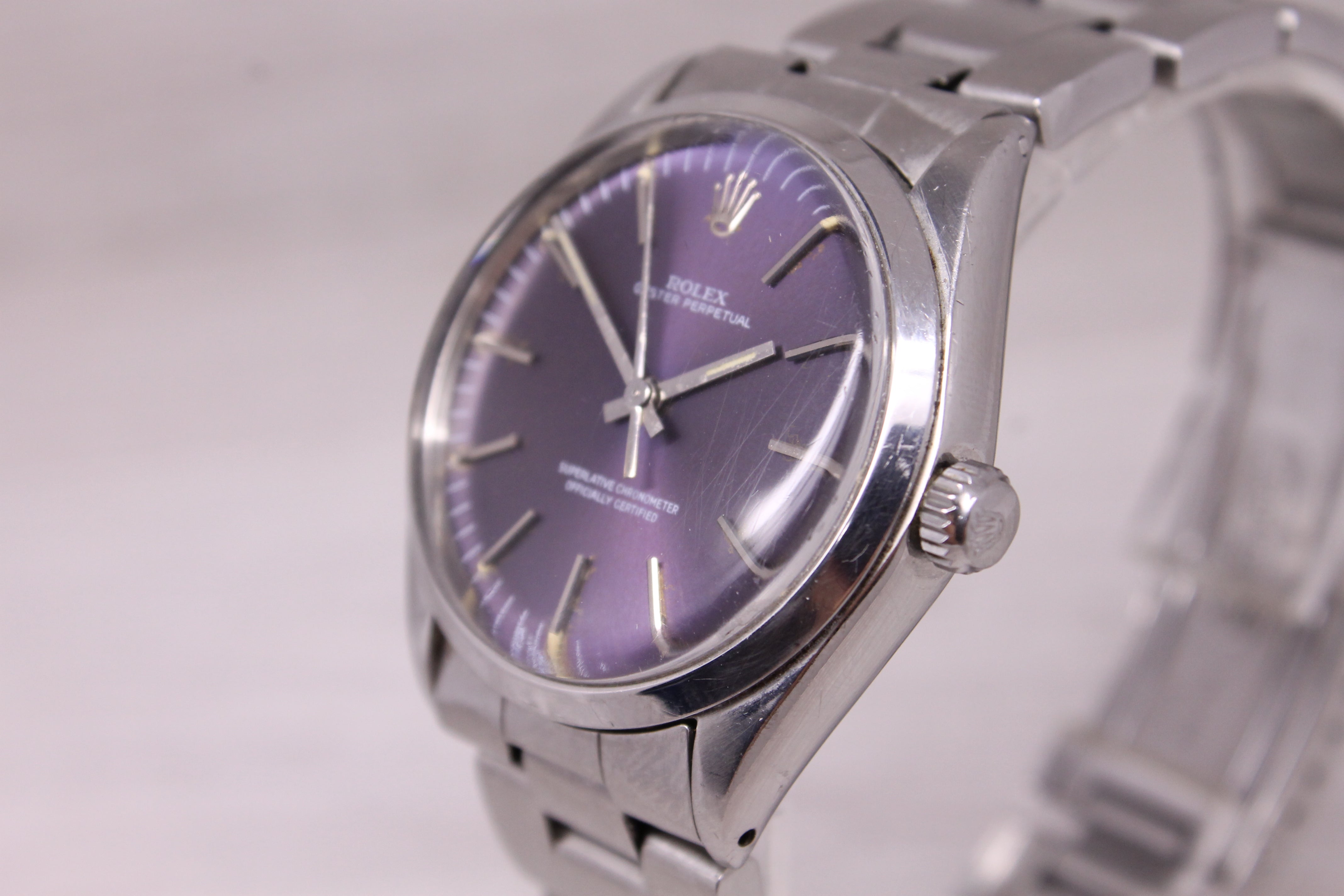 Vintage c.1975 Rolex Oyster Perpetual 1002 34mm Watch ORIGINAL Purple Sigma Dial