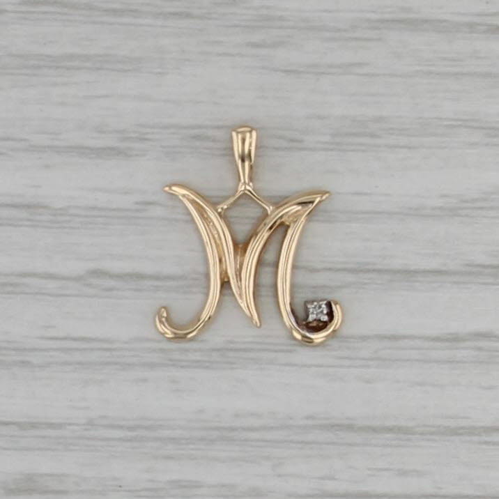 Scripted Letter Initial M Pendant 14k Yellow Gold