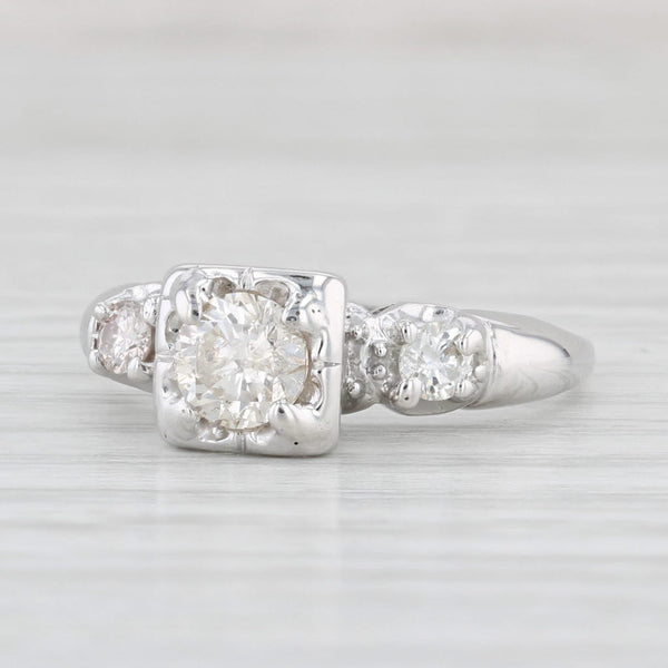 Light Gray Vintage 0.85ctw Round Diamond Engagement Ring 14k White Gold Size 8.5