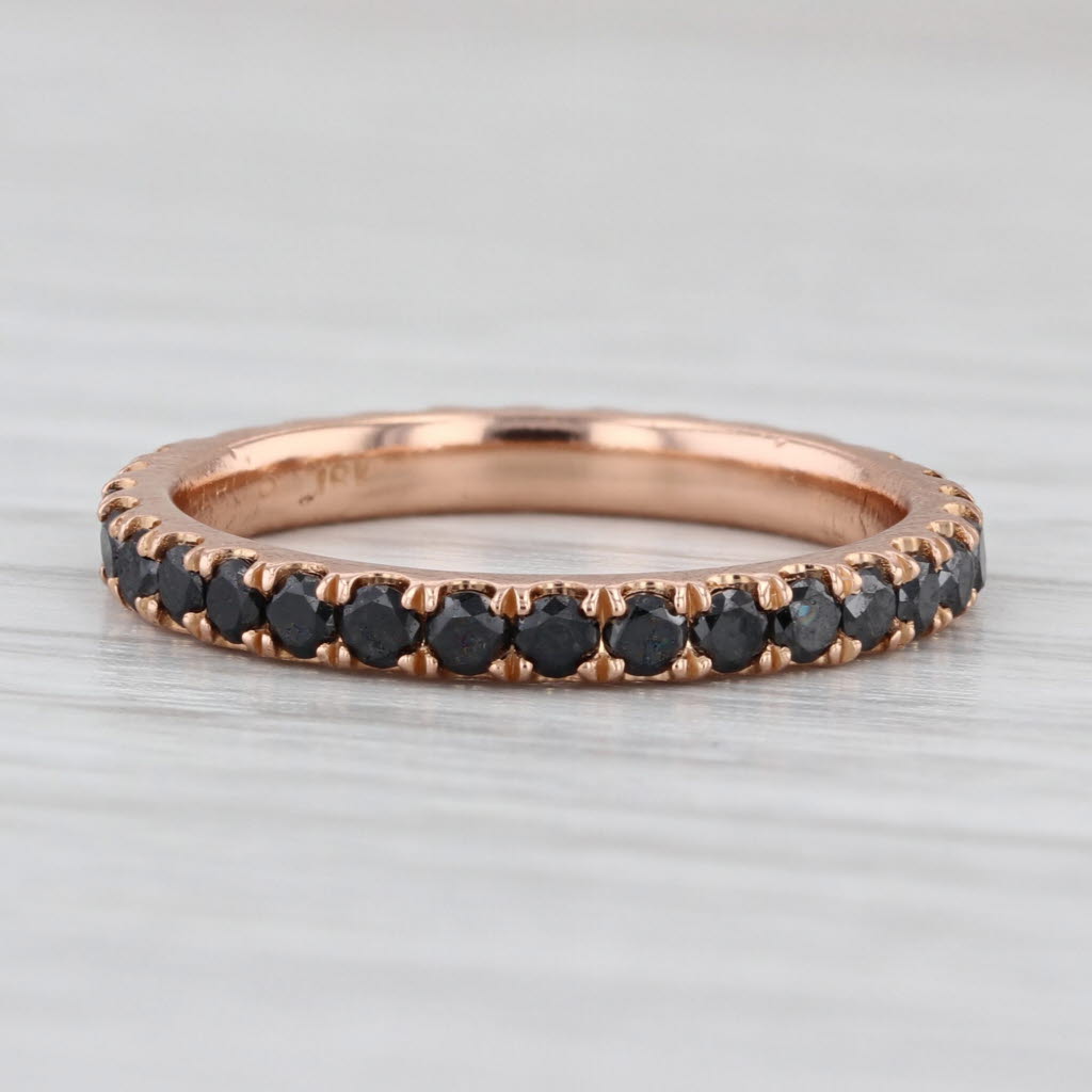 0.85ctw Black Diamond Eternity Band 18k Rose Gold Stackable Wedding Ring Sz 5.5