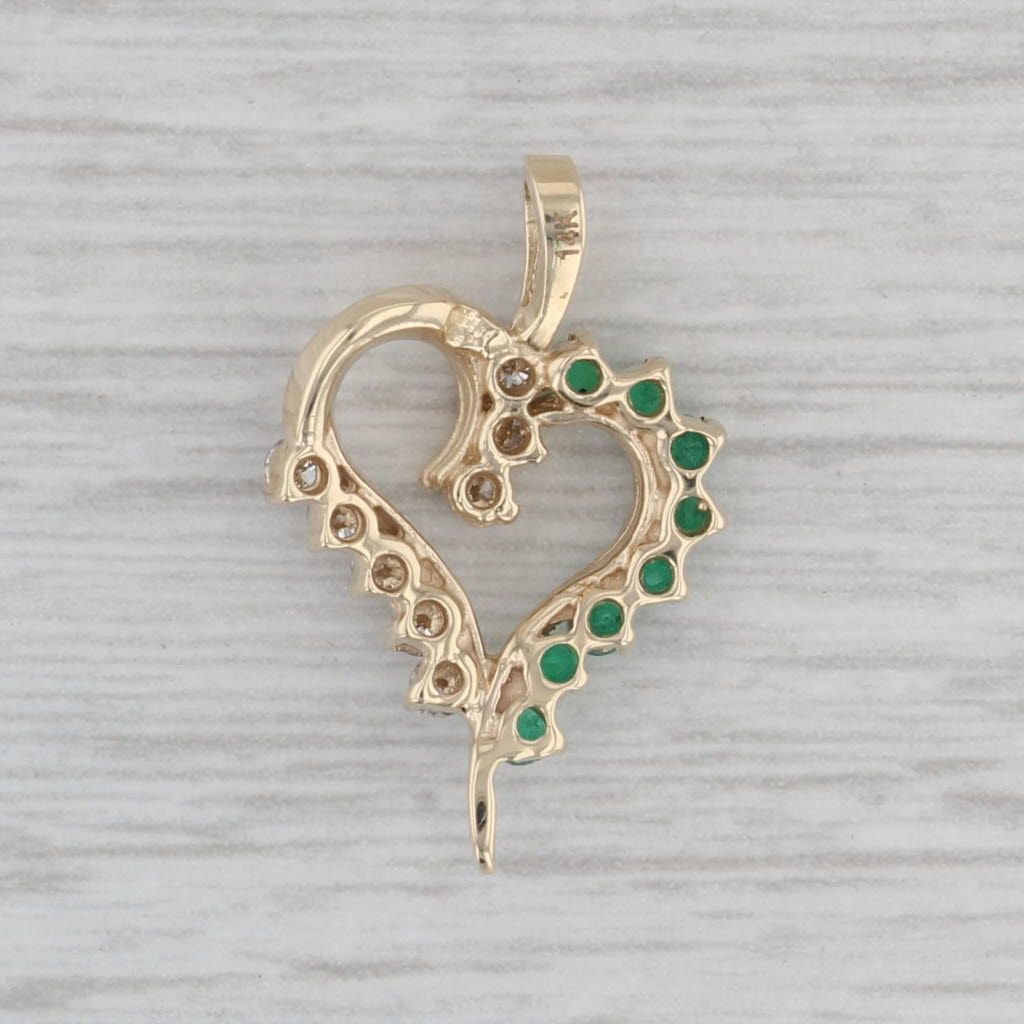 Gray 0.40ctw Emerald Diamond Open Heart Pendant 14k Yellow Gold