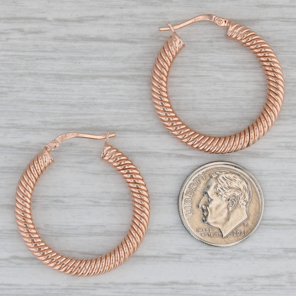 Gray New Twisted Rope 10k Rose Gold Hoop Earrings