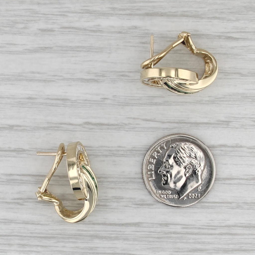1.14ctw Emerald Diamond J-Hook Earrings 14k Yellow Gold Omega Backs