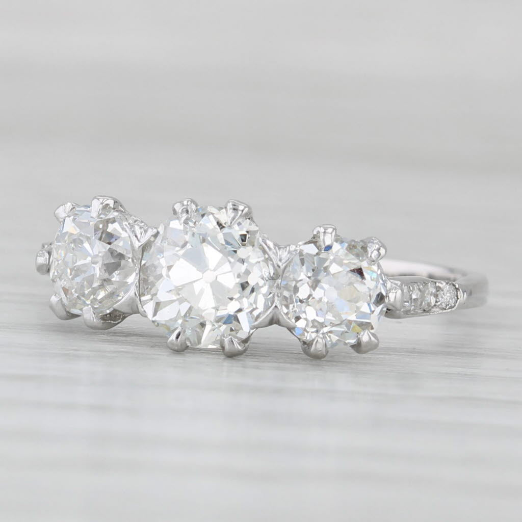 Light Gray 1.91ctw Diamond Round 3-Stone 14k White Gold Size 6.25 Engagement