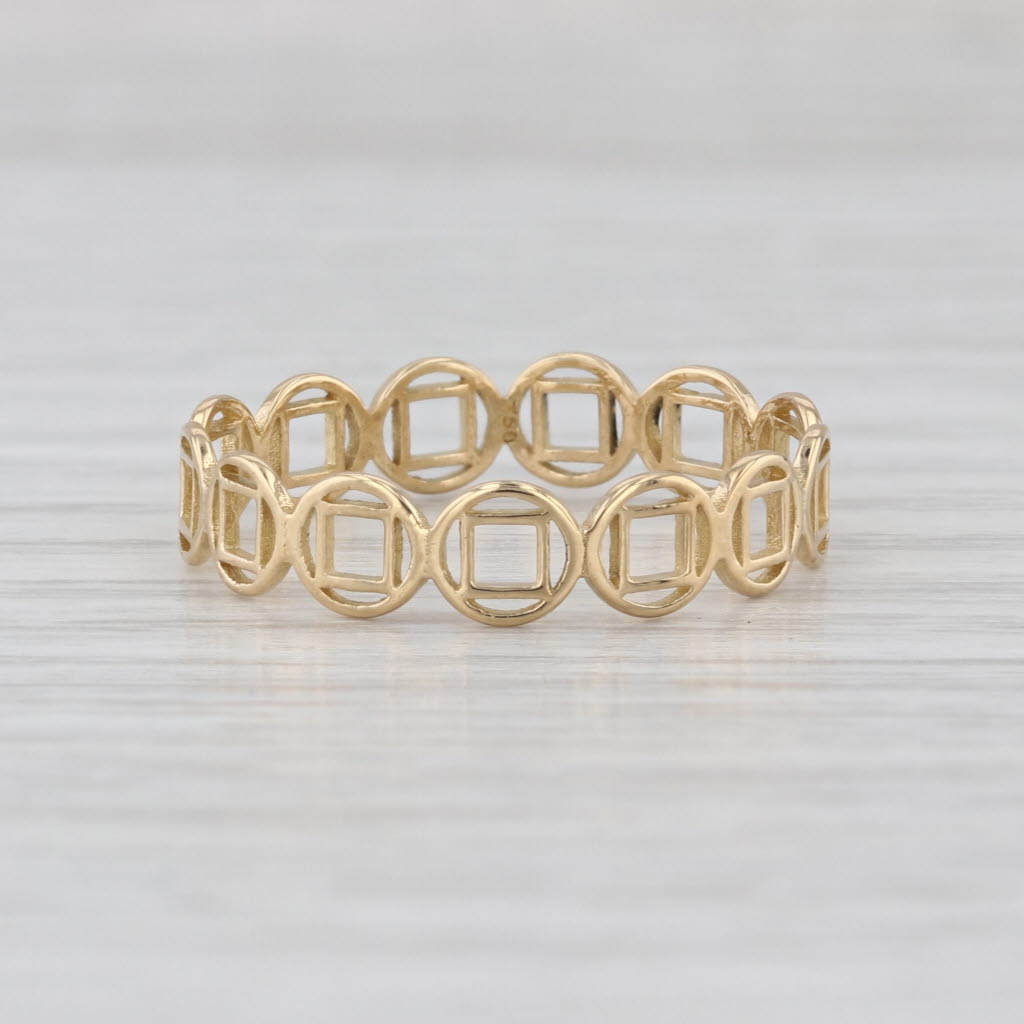 Circles & Squares Ring 18 Yellow Gold Size 9 Band Stackable