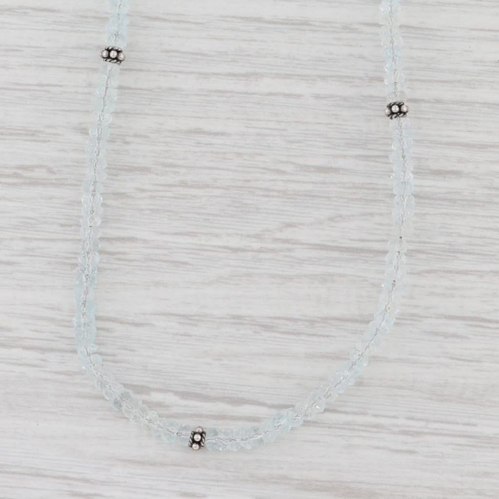 New Nina Wynn Harmony Necklace Aquamarine Bead Sterling Silver Long Adjustable