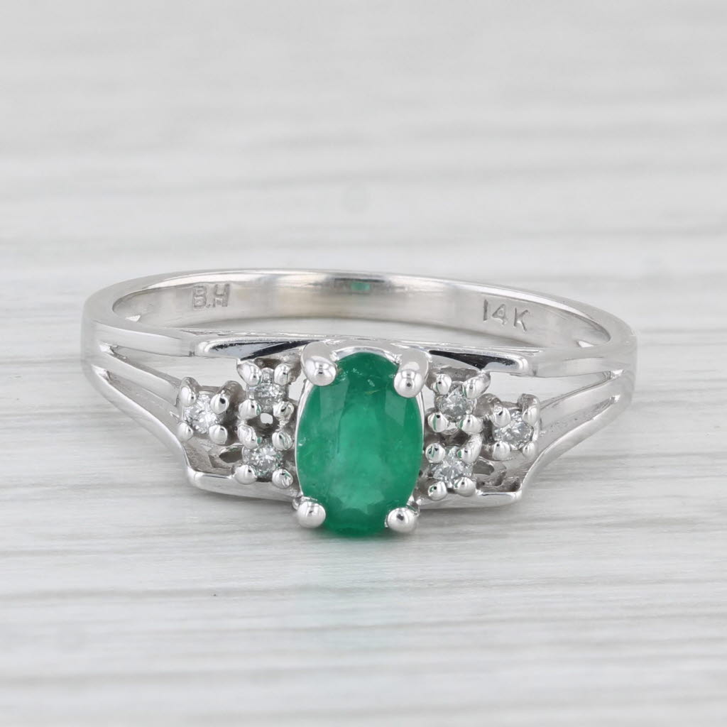 Light Gray 055ctw Oval Emerald Diamond Ring 14k White Gold Size 5.5