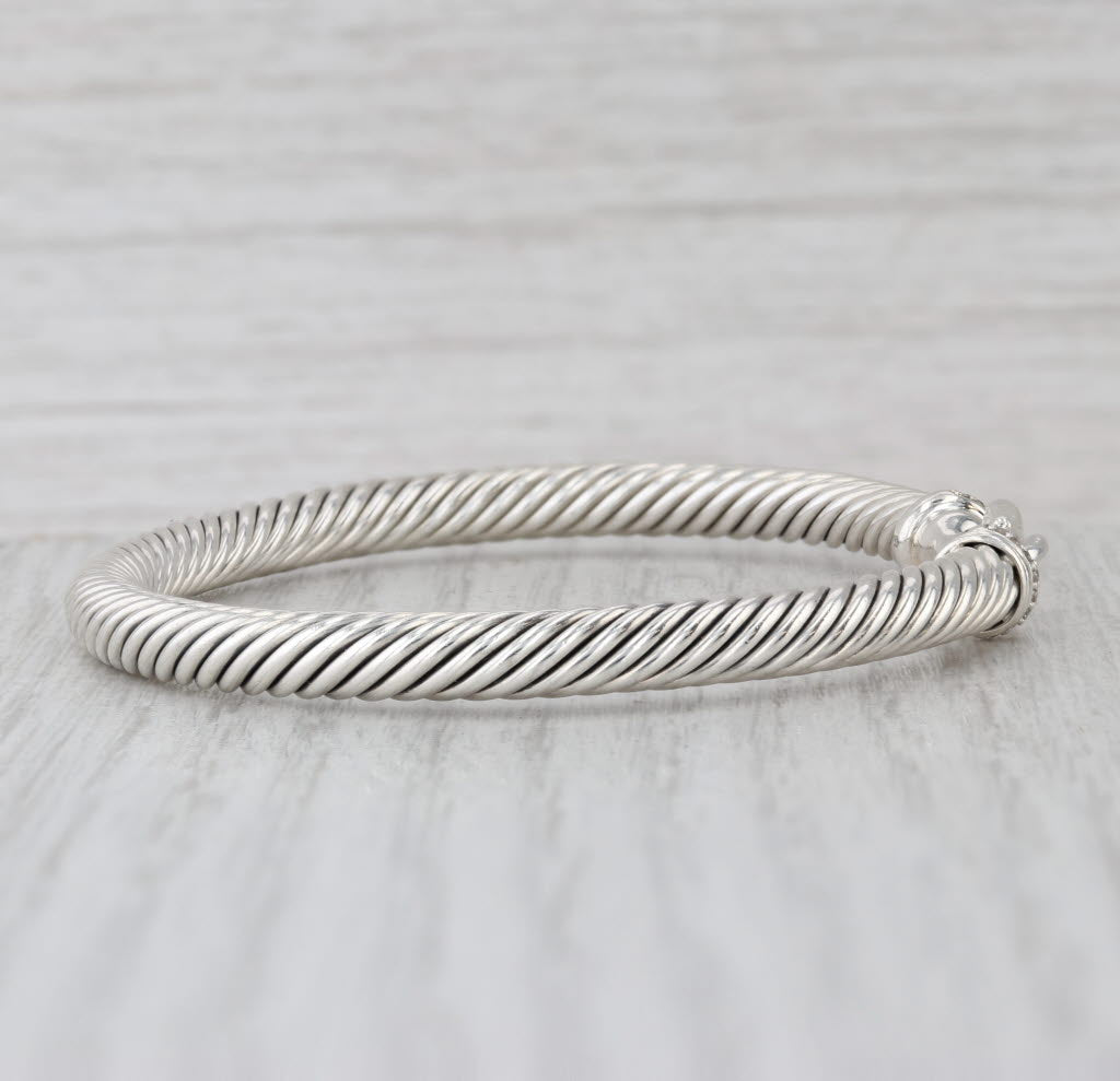 David Yurman Cable Hook Bangle Bracelet Diamond Sterling Silver 6.5" 5mm