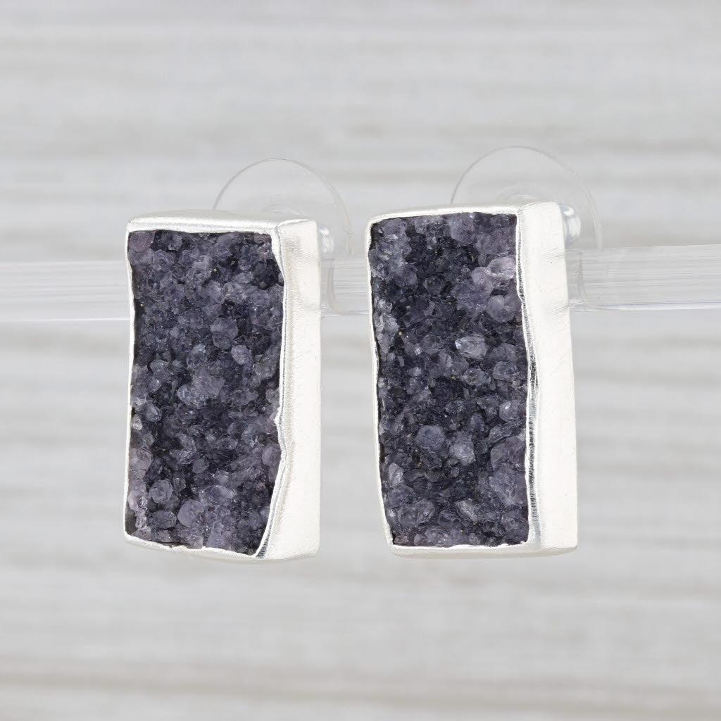 New Nina Wynn Gray Druzy Geode Earrings Sterling Silver Statement Drops