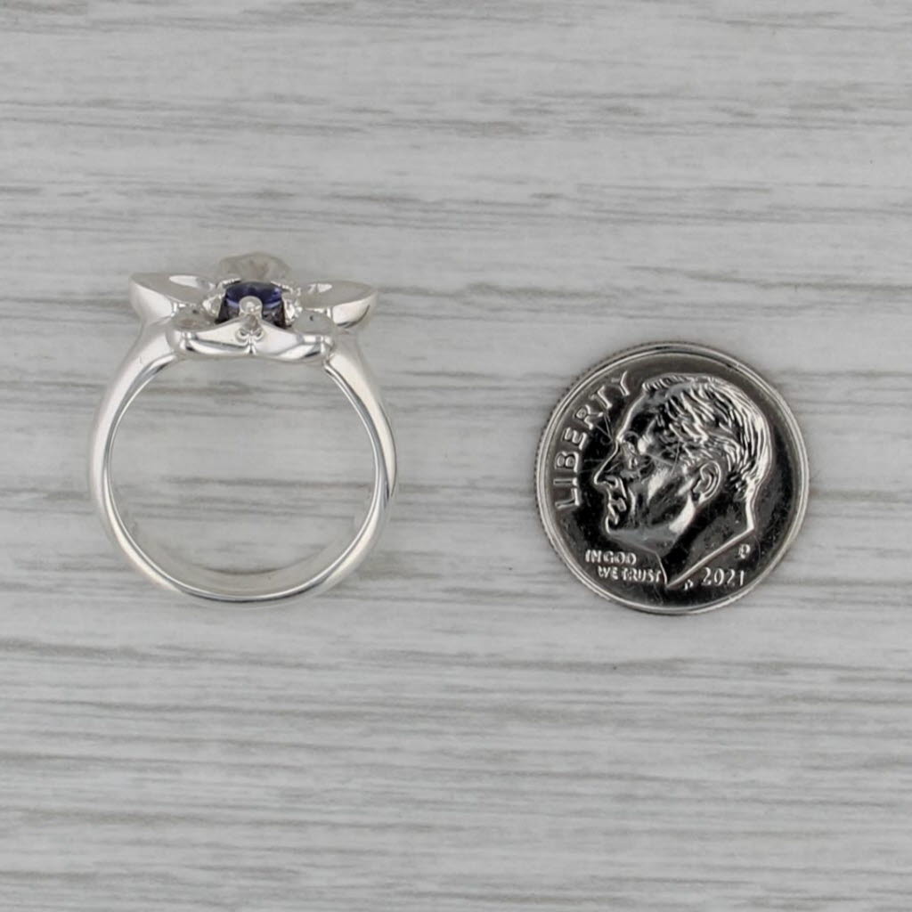 Tiffany & Co 0.20ct Iolite Solitaire Flower Ring Sterling Silver Size 6