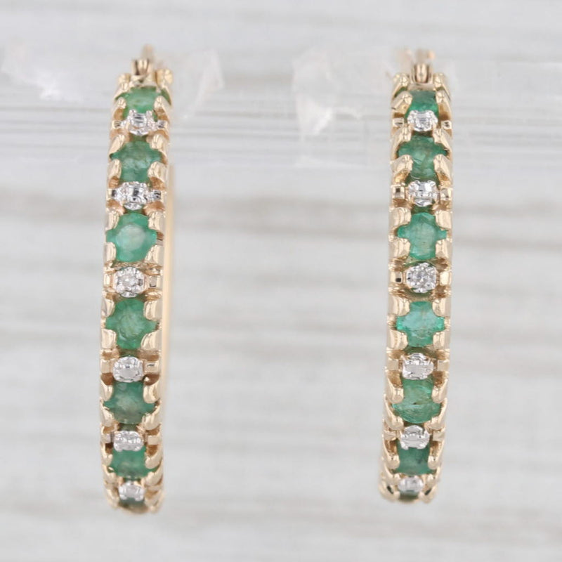 1ctw Emerald Diamond Hoop Earrings 10k Yellow Gold Snap Top Round Hoops