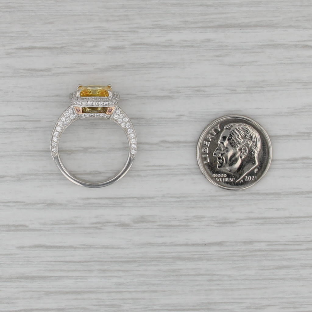 Simon G 5.42ctw Yellow Princess Cubic Zirconia Halo Ring 18k White Gold Size 5.5