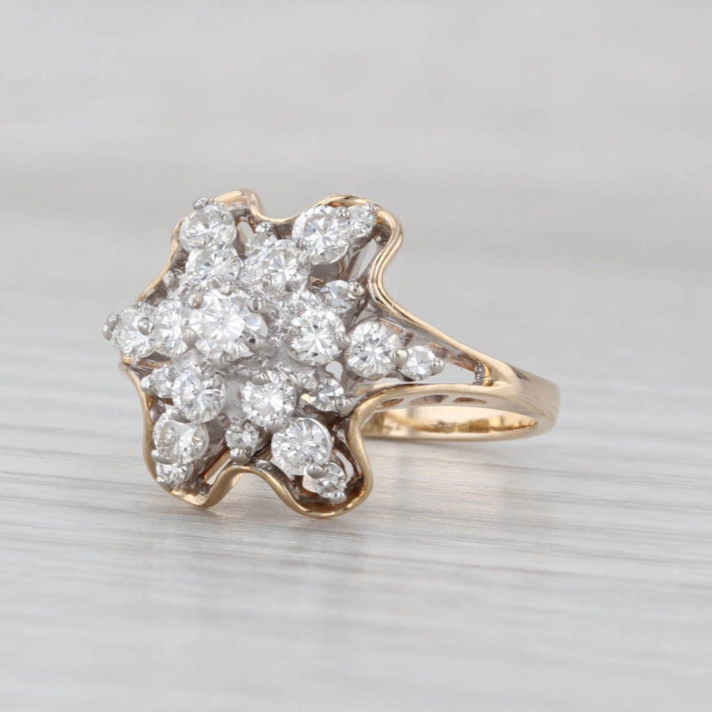 1.03ctw Diamond Flower Star Cluster Ring 14k Yellow Gold Size 6.75 Vintage