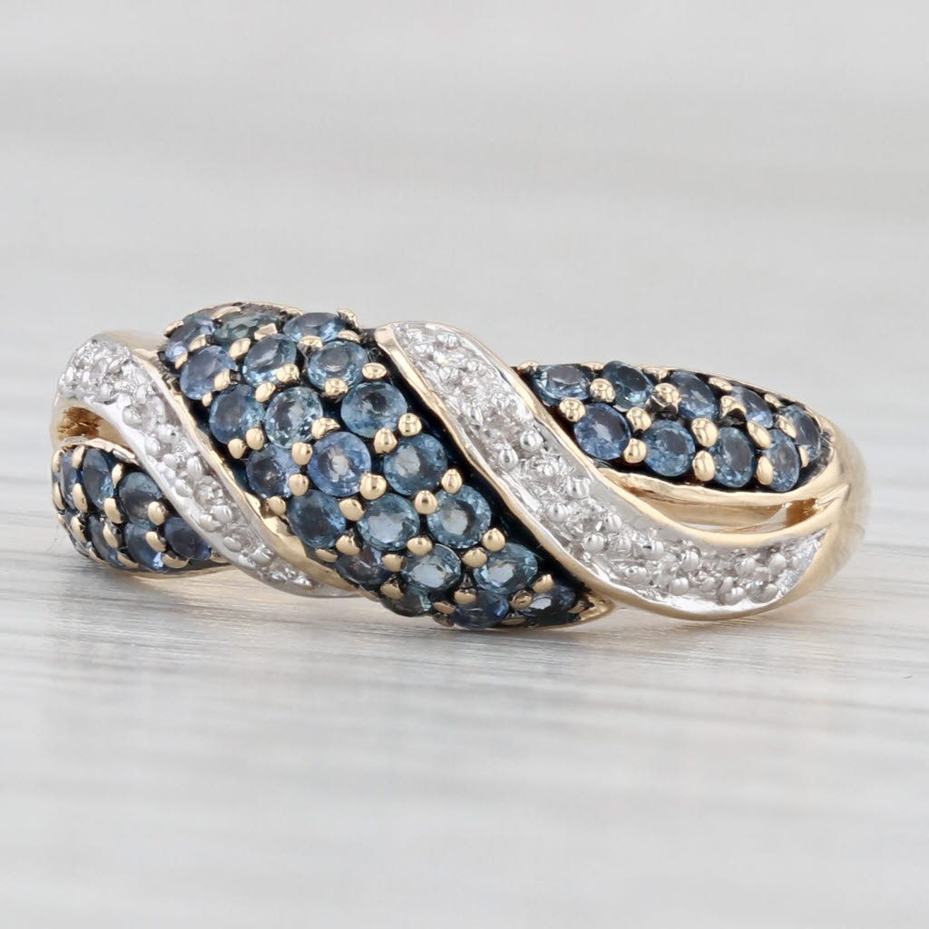 Light Gray 0.85ctw Pave Blue Sapphire Diamond Scalloped Ring 10k Yellow Gold Size 7
