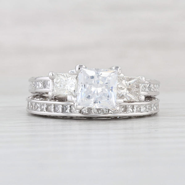 Light Gray 3.05ctw Semi Mount Diamond Engagement Ring Wedding Band Set 18k Gold Size 5.75