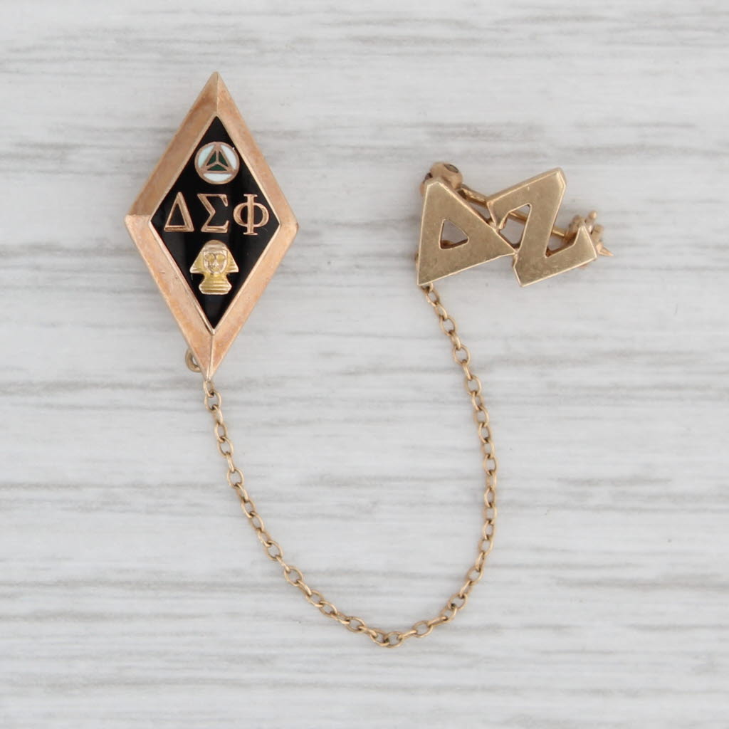 Delta Sigma Phi Badge 10k Gold Pharaoh Vintage Fraternity Pin Chapter ...