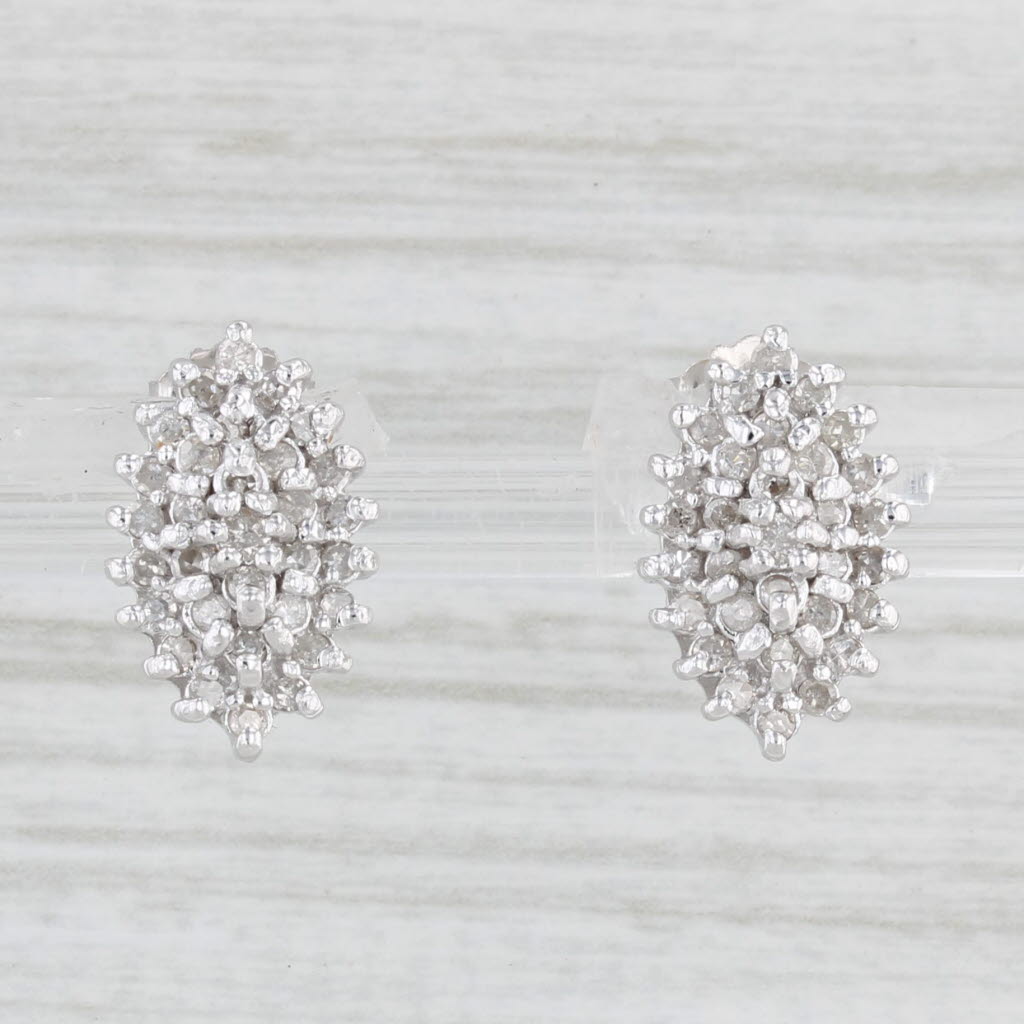 Light Gray 0.26ctw Diamond Cluster Stud Earrings 10k White Gold