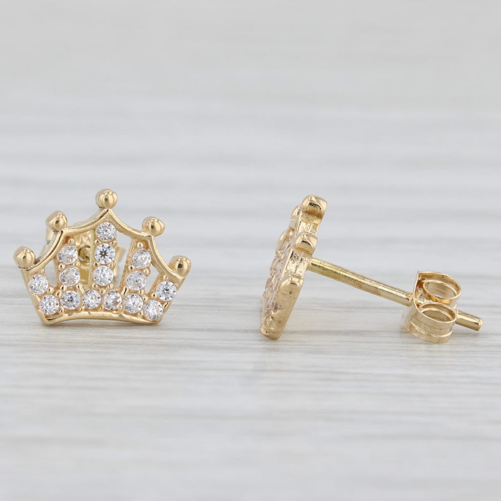 Light Gray 0.18ctw Cubic Zirconia Crown Stud Earrings 18k Yellow Gold