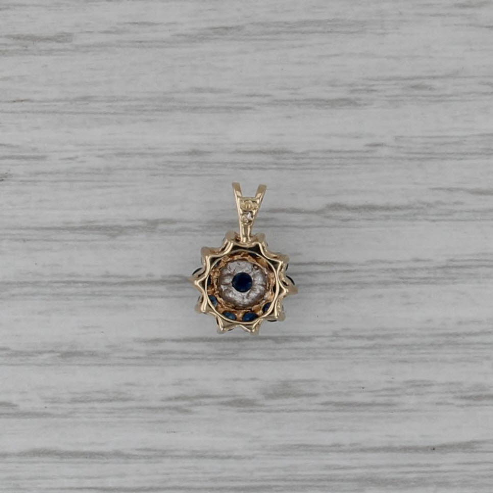 0.55ctw Blue Sapphire Flower Pendant 10k Yellow Gold Diamond Accents Small Drop