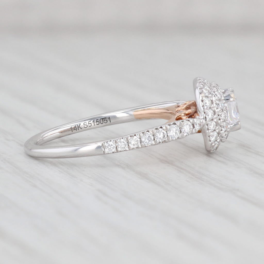 New Princess Semi Mount Diamond Halo Engagement Ring 14k White Rose Gold Sz 6.5