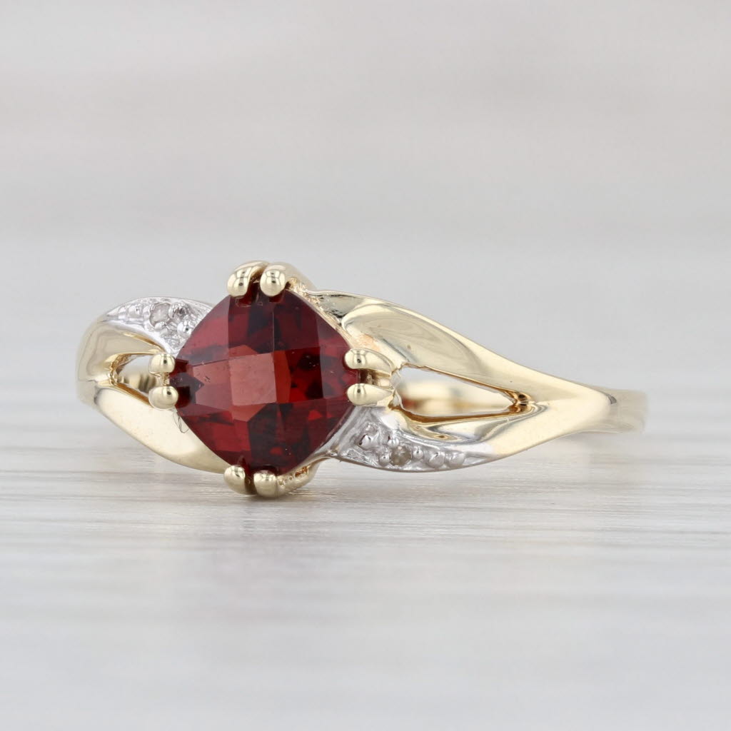 Light Gray 1ct Garnet Diamond Ring 10k Yellow Gold Size 7.25 Cushion Cut Solitaire