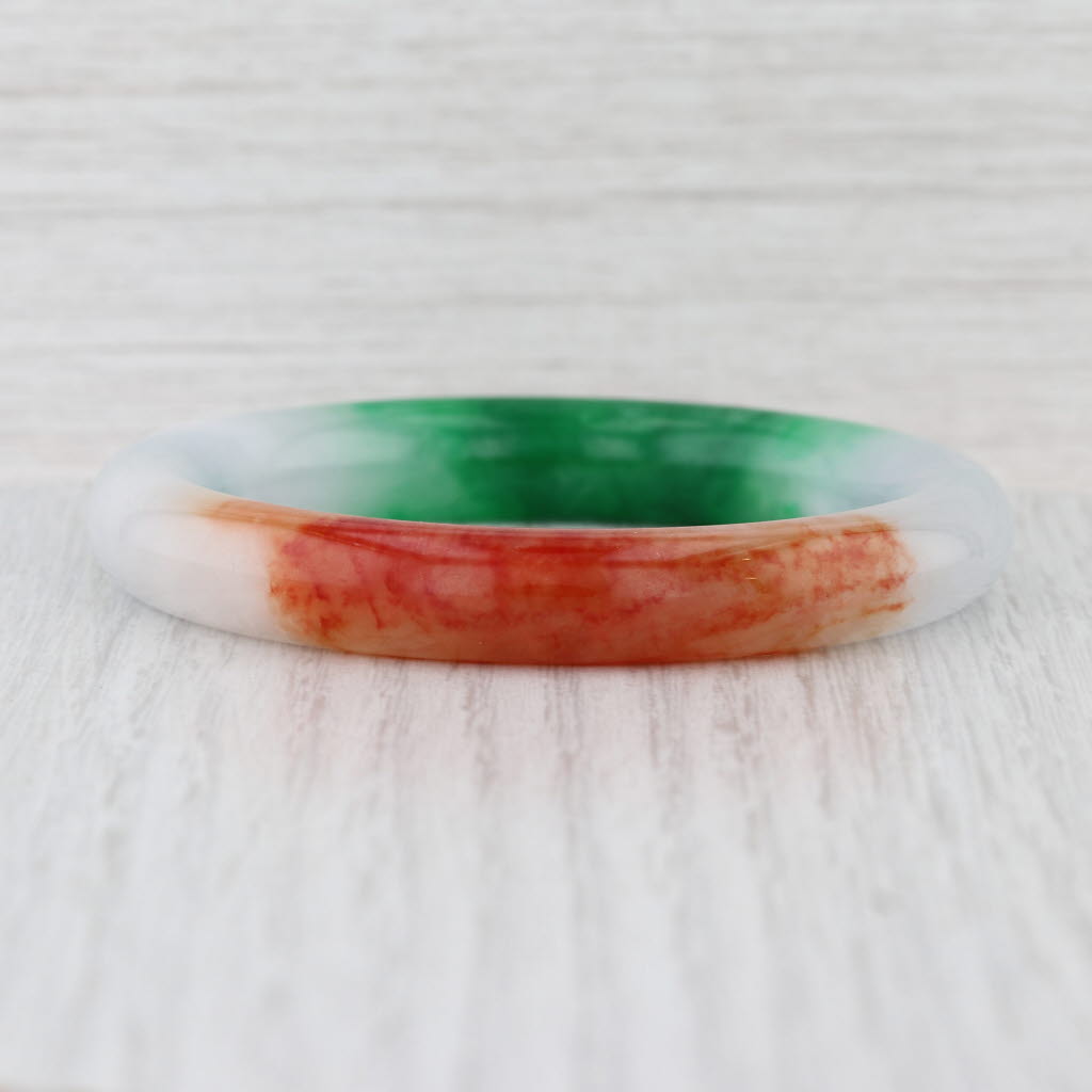 Brown Green Jadeite Jade Bangle Bracelet 7” 10.1mm Stackable Statement