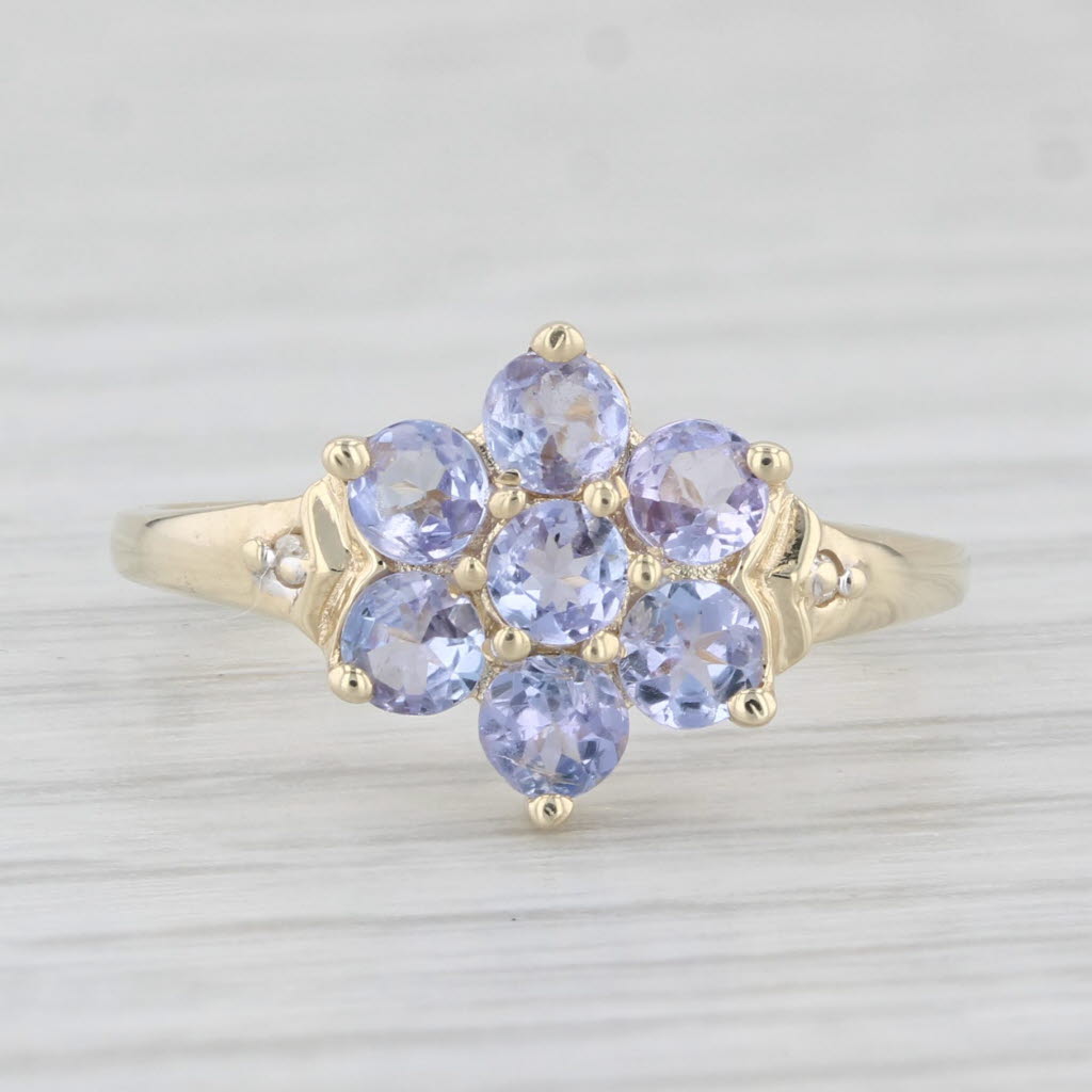 Light Gray 0.75ctw Tanzanite Flower Ring 10k Yellow Gold Size 5