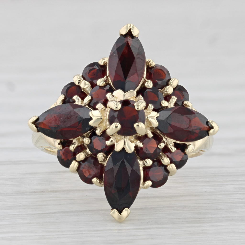 Light Gray 4.60ctw Garnet Flower Cluster Cocktail Ring 10k Yellow Gold Size 7.25