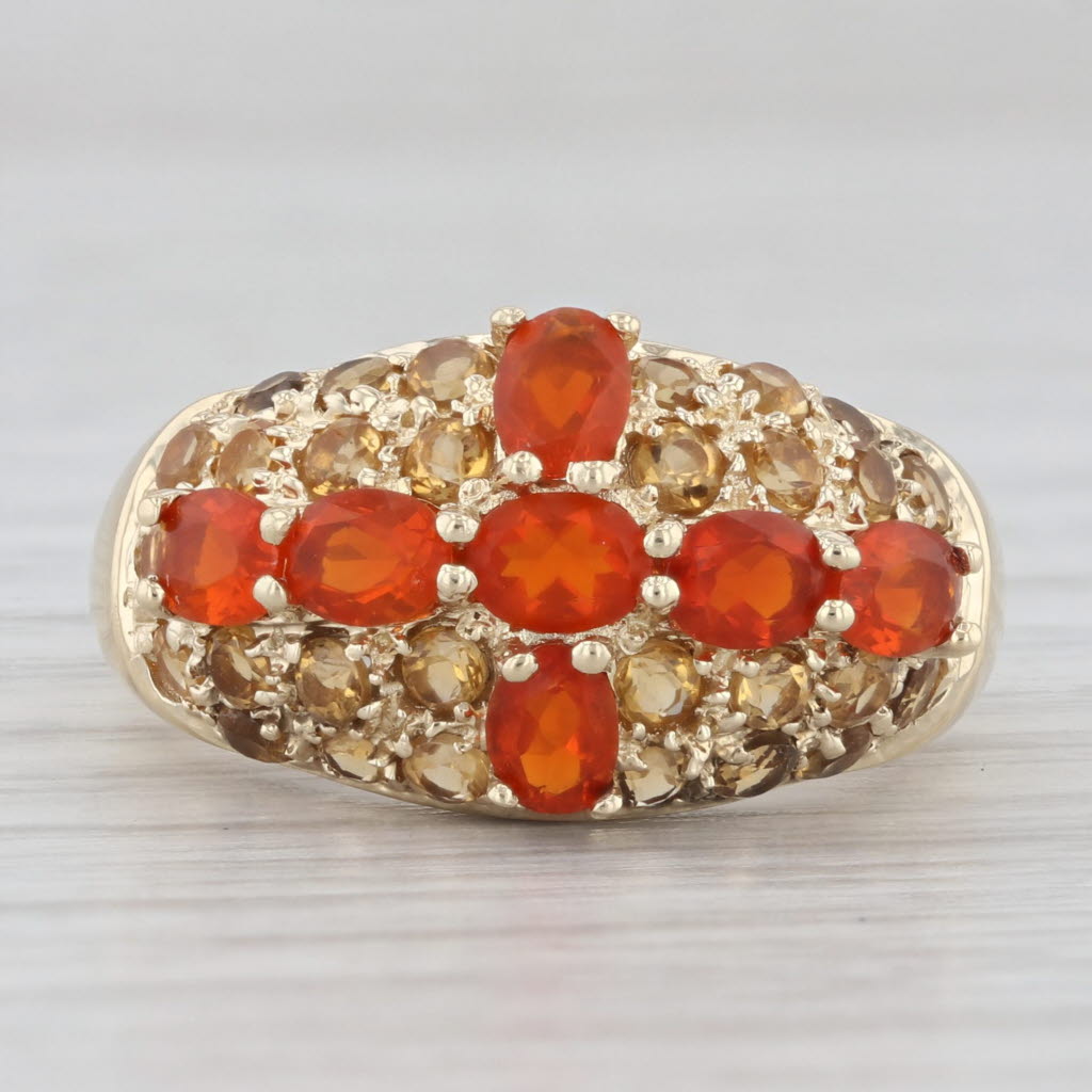 Light Gray 1.90ctw Mexican Fire Opal Citrine Cluster Ring 14k Yellow Gold Size 7 Cocktail