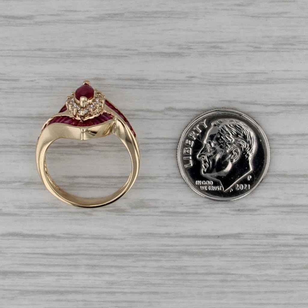 2.20ctw Marquise Ruby Diamond Halo Bypass Ring 14k Yellow Gold Size 5.75-6