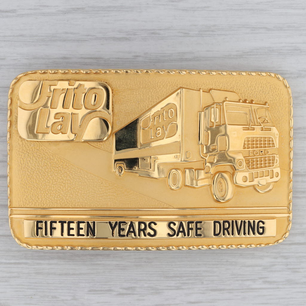 Tan Frito Lay Truck Driver Award Belt Buckle 15 Years Service Gold Filled