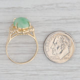 Gray Oval Cabochon Green Jadeite Jade Solitaire Ring 14k Yellow Gold Size 6.5