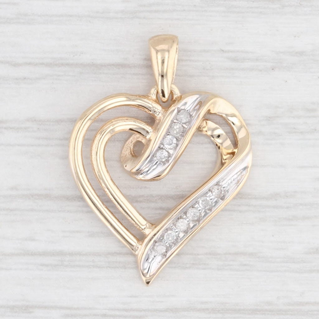 Light Gray Diamond Open Double Heart Pendant 10k Yellow Gold