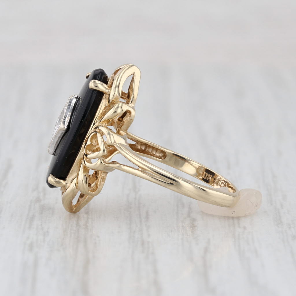 Onyx Diamond Signet Ring 10k Yellow Gold Heart Size 6