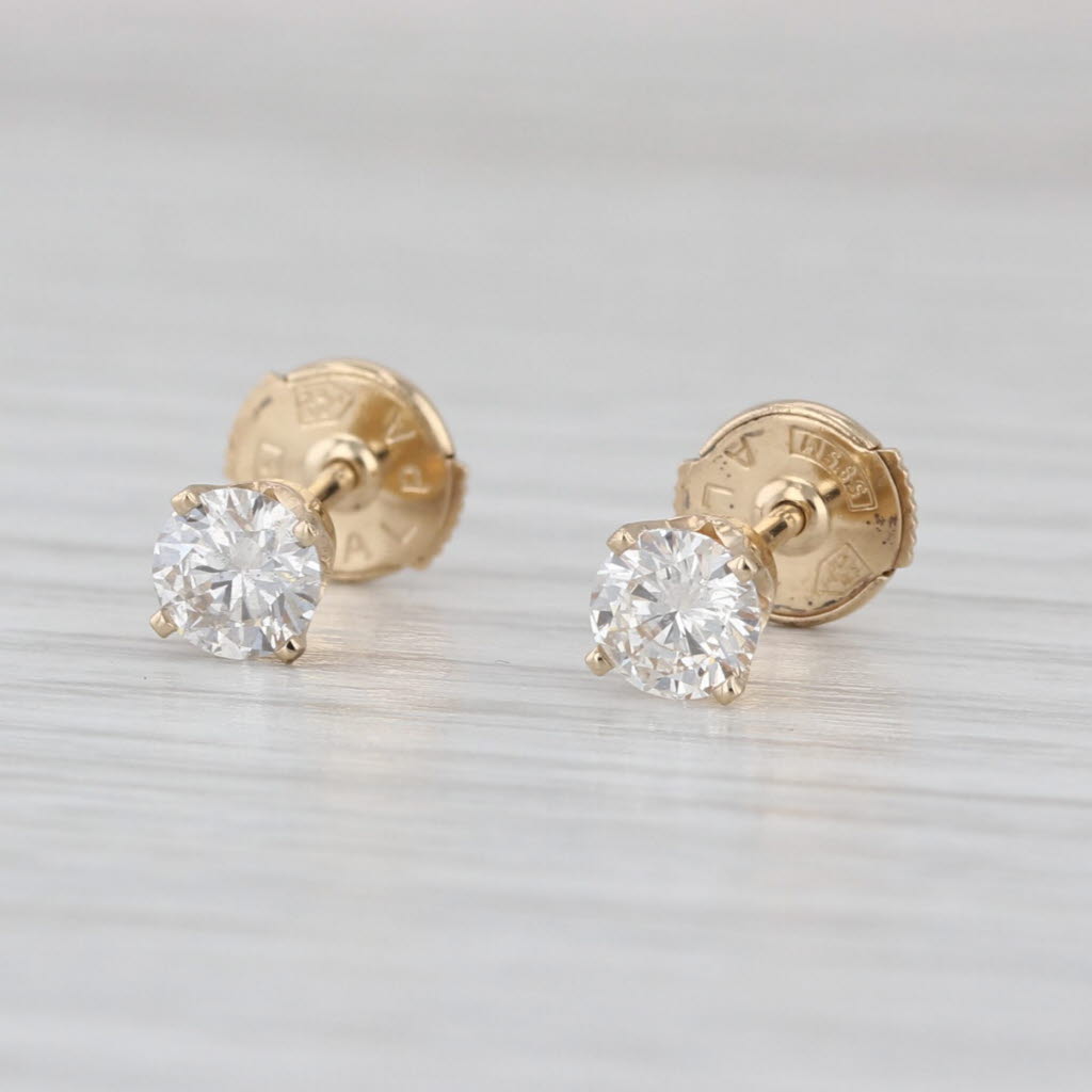 0.68ctw Round Diamond Solitaire Stud Earrings 14k Yellow Gold Secure Lock