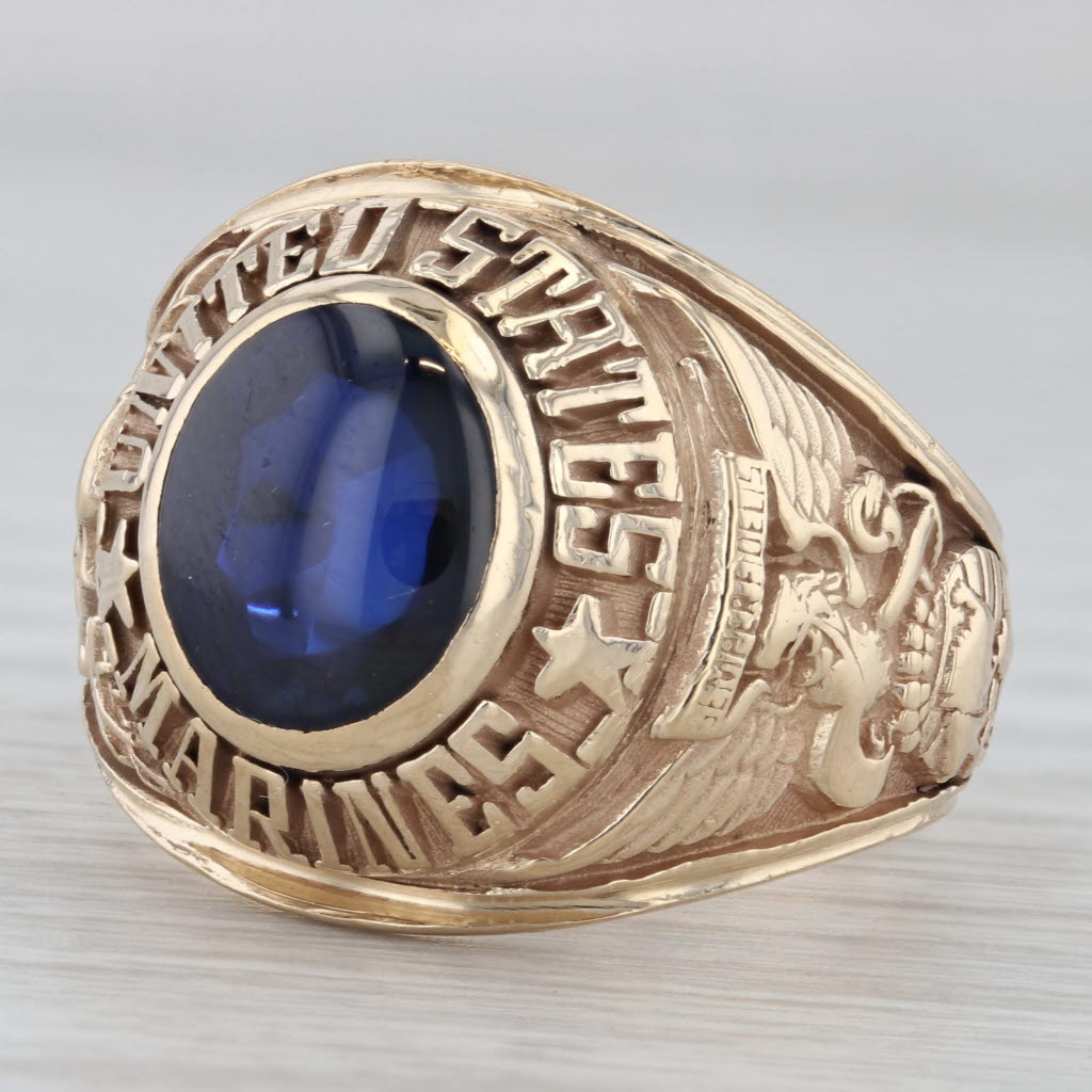 Gray Lab Created Sapphire United States Marine Corp Ring 14k Gold Size 12 US Military