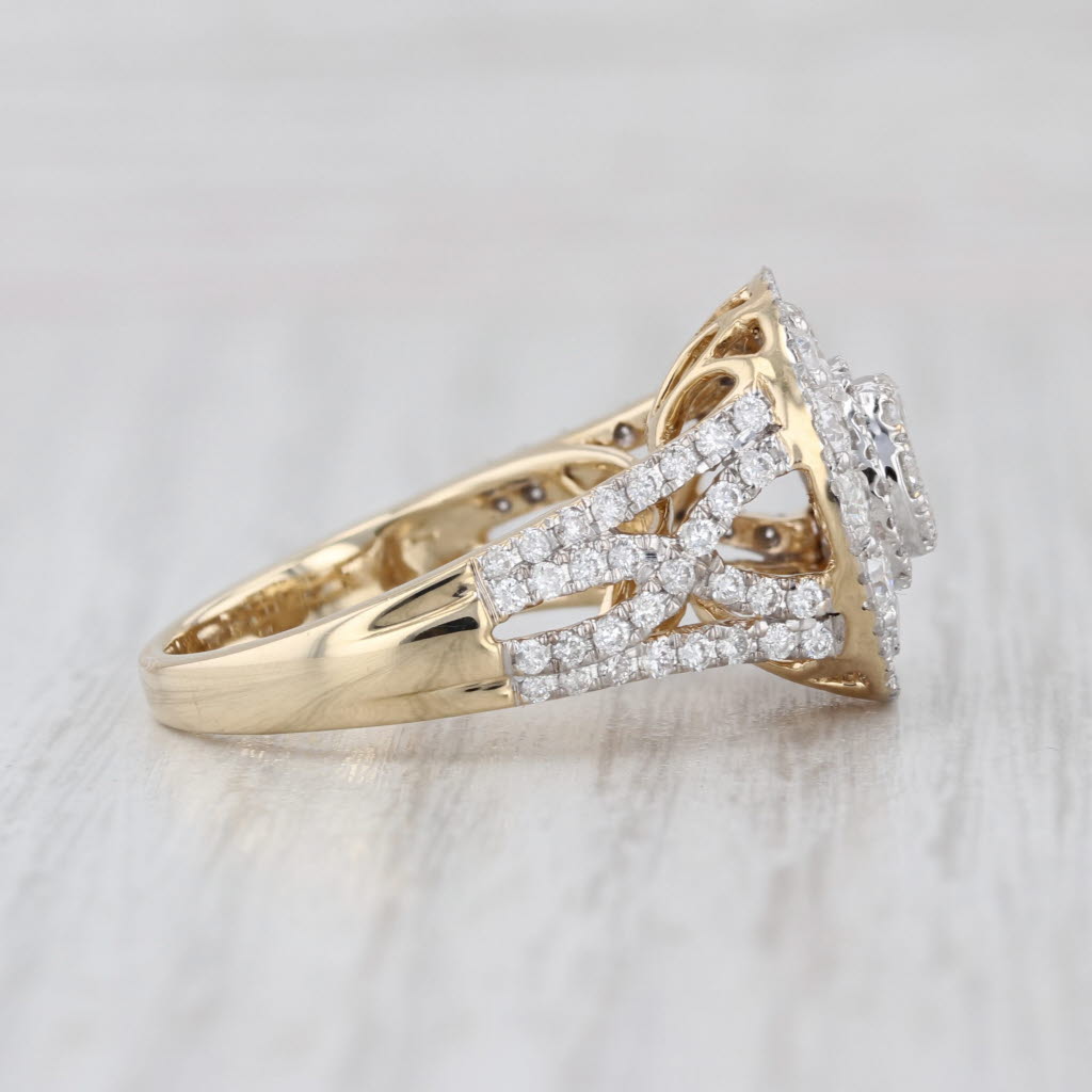 1.52ctw Diamond Cluster Halo Ring 14k Yellow White Gold Size 6.75 Cocktail